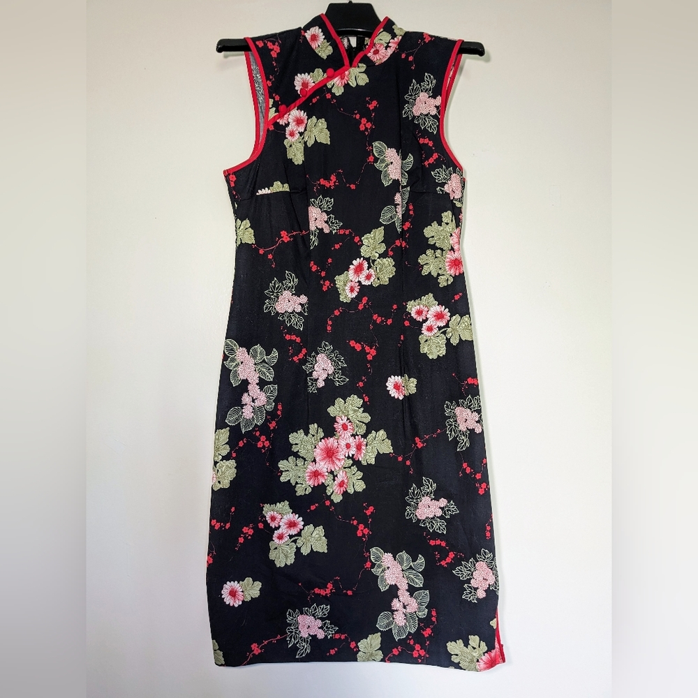 Dressbarn Asian style dress black floral red